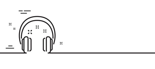 Headphones line icon. Music listen sign. Musical earphones symbol. Minimal line illustration background. Headphones line icon pattern banner. White web template concept. Vector