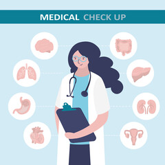 Doctor offers to undergo complete examination. Check up and diagnosis of internal organs