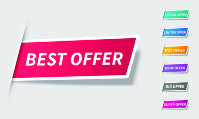 Best Offer, Limited, Special offer colourful set banner, web design elements. vector ribbons, shopping tags