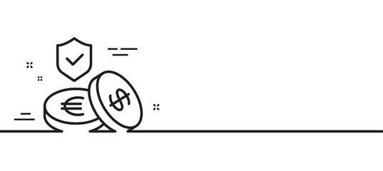 Savings insurance line icon. Risk coverage sign. Money protection symbol. Minimal line illustration background. Savings insurance line icon pattern banner. White web template concept. Vector