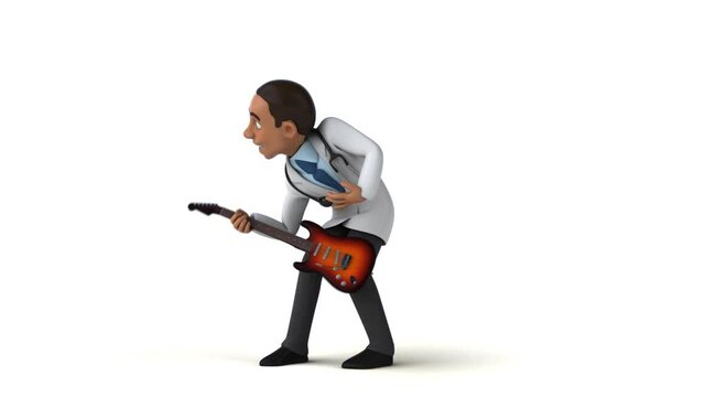 Fun 3D cartoon doctor with a guitar