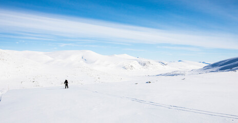 Naklejka na ściany i meble Ski expedition in Dovrefjell National Park, Norway