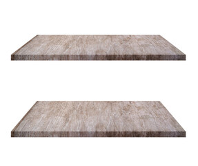 Empty brown old wooden shelf isolated on white background. for montage of your product