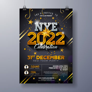 2020 New Year Party Celebration Poster Template Illustration with Shiny Gold Number on Black Background. Vector Holiday Premium Invitation Flyer or Promo Banner.