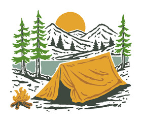 Mountain camping illustration