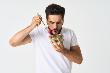 bearded man plate with vegetable salad eating health