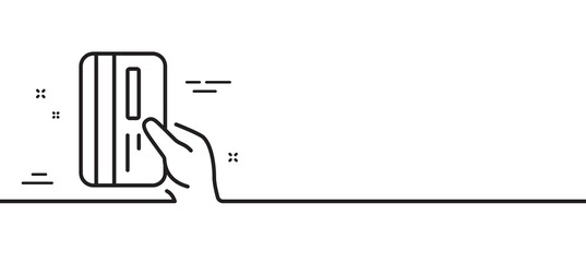 Credit card line icon. Hold Banking Payment card sign. ATM service symbol. Minimal line illustration background. Payment card line icon pattern banner. White web template concept. Vector