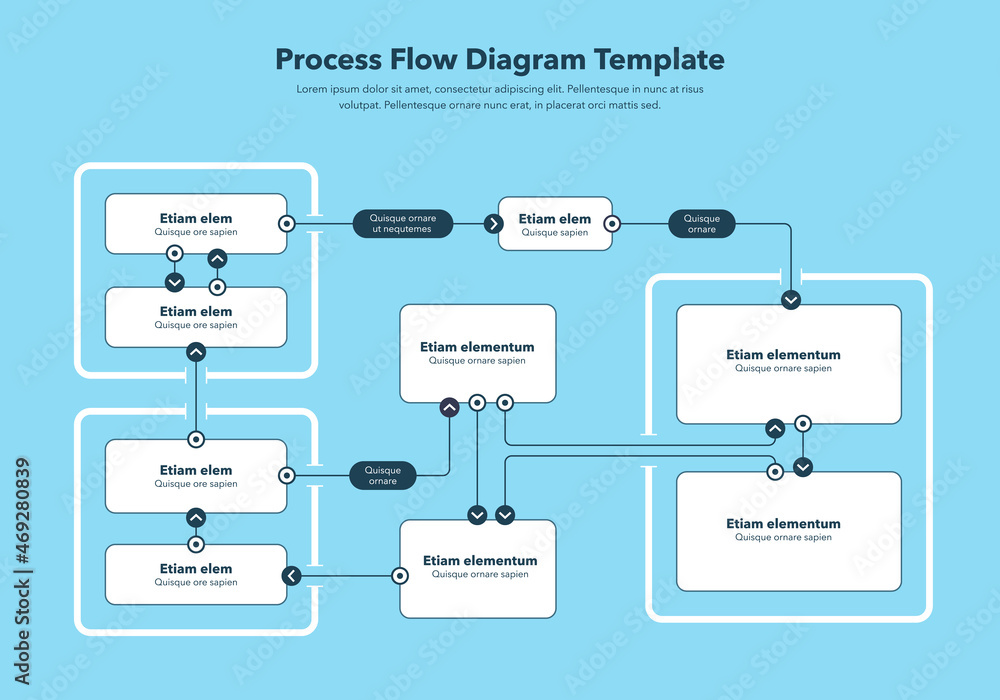 Poster modern infographic for process flow diagram - blue version. flat design, easy to use for your websit
