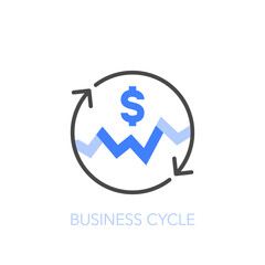 Business cycle symbol with arrows and expansions and contractions chart. Easy to use for your website or presentation.