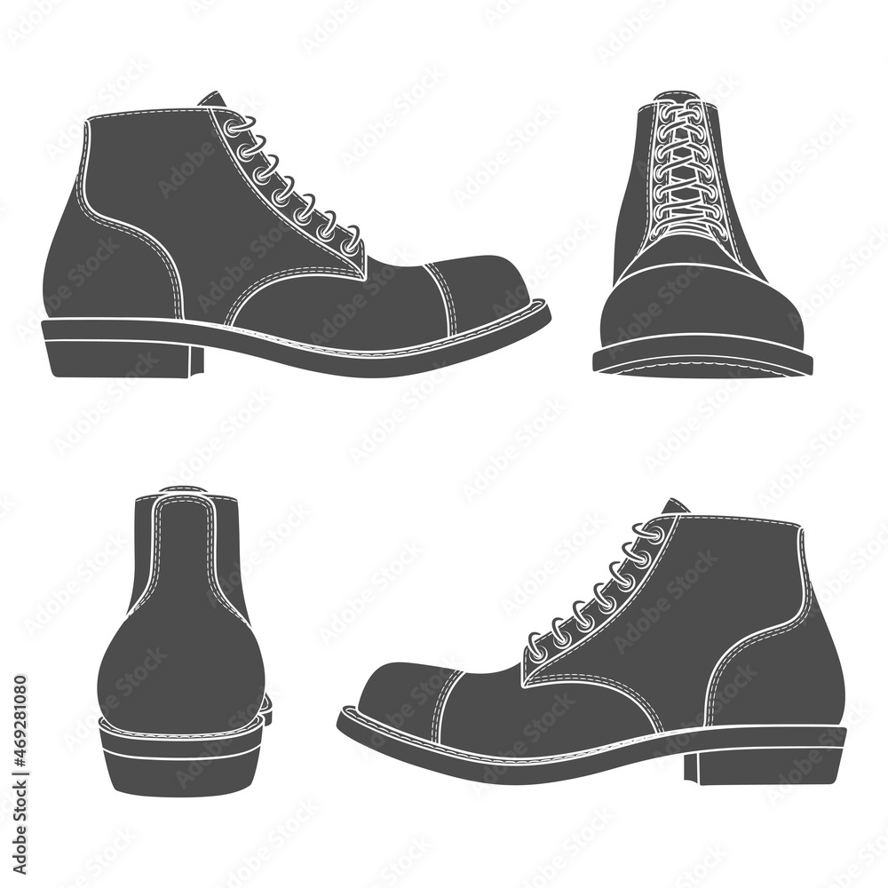 Poster set of black and white illustrations with classic shoes. isolated vector objects on a white backgrou