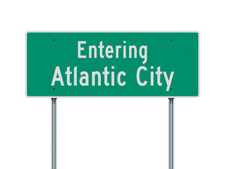 Vector illustration of the Atlantic City Entering green road sign on metallic posts