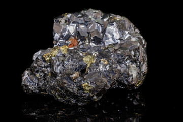 Macro stone mineral Galena on a black background