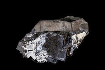 Macro stone mineral Galena on a black background