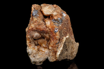 Macro of a mineral stone Boulangerite on a black background