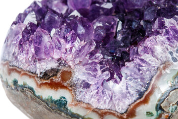 Amethyst Crystal Druse  macro mineral on white background