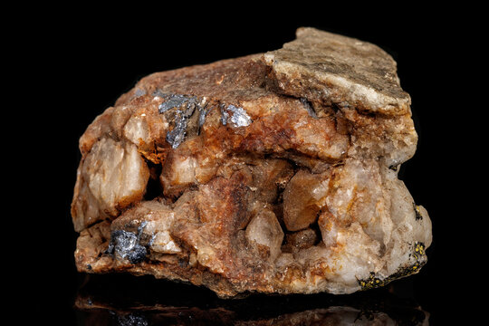 Macro of a mineral stone Boulangerite on a black background