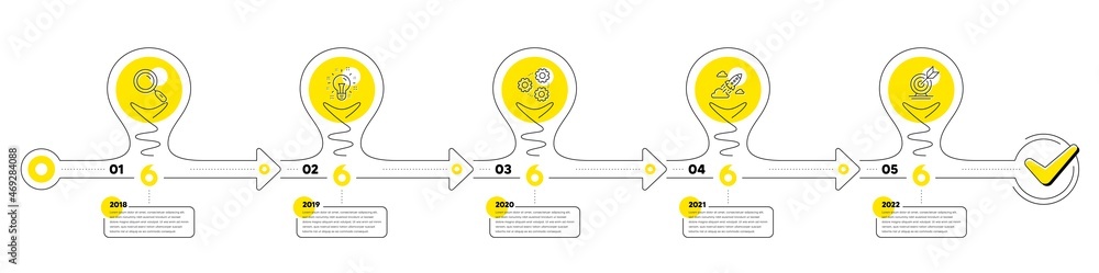 Poster business infographic timeline with 5 steps. lightbulb journey path infographics. workflow process di