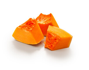 Calabaza en trozos sobre fondo blanco. Pumpkin in pieces on white background