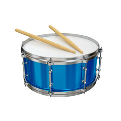 Drum and drumsticks blue on white background, 3d render