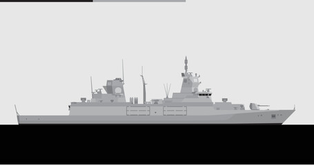 F125 Baden Wurttemberg class. German navy frigate. Vector image for illustrations and infographics - obrazy, fototapety, plakaty