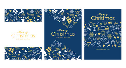 Merry Christmas card set. Christmas elements with blue background	
