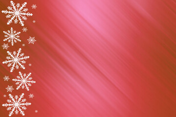 Winter pink rose red saturated bright gradient background with random snowflakes sideways and with diagonal light stripes.  Christmas, New Year, invitations, congratulations, parties.