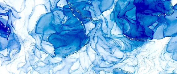 Winter abstract background, alcohol ink, mix of colour, silver path elements, blue gradient color mixed together, liquid texture, fluid art for wallpaper, for printed materials	
