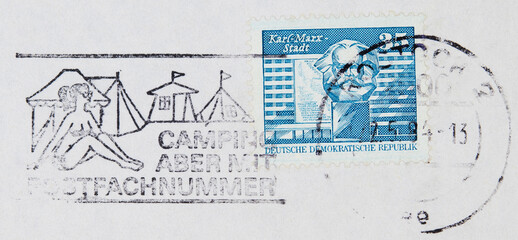 briefmarke stamp vintage retro alt old gestempelt used frankiert cancel papier paper campen slogan...