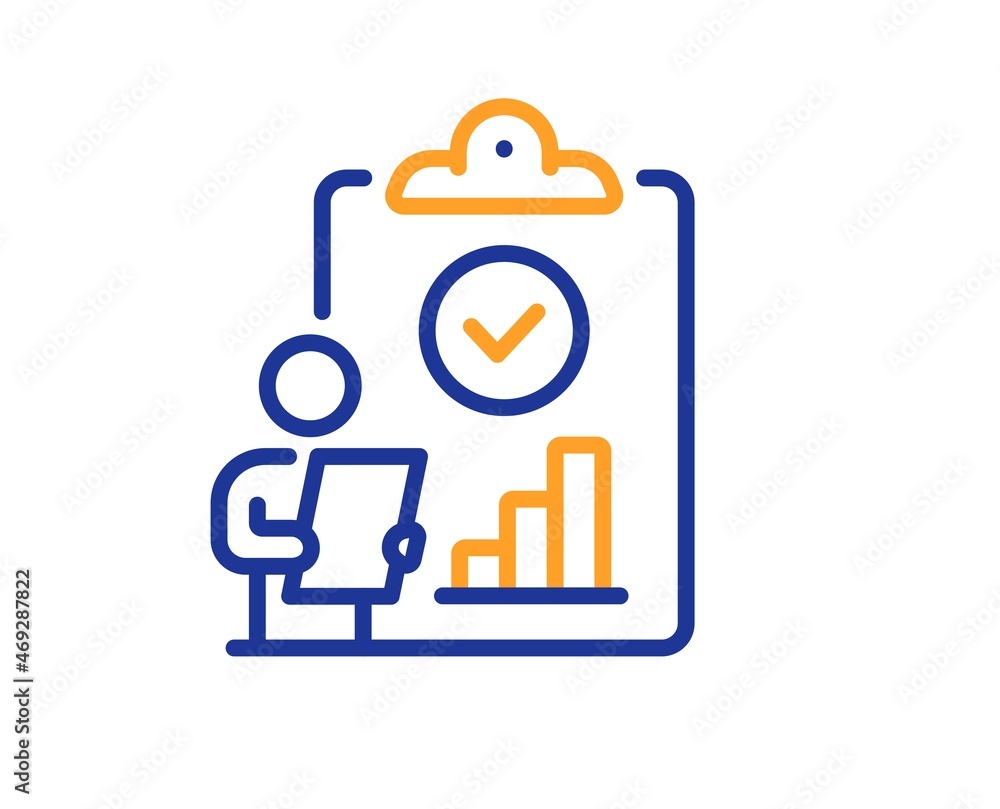 Poster inspect line icon. quality research sign. verification report list symbol. colorful thin line outlin