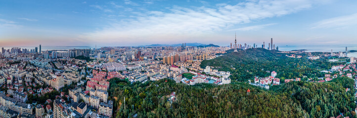 Aerial photography China Qingdao city architecture landscape skyline
