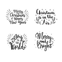 Christmas hand drawn lettering set. Merry Christmas and Happy New Year. Positive quote to poster, greeting card