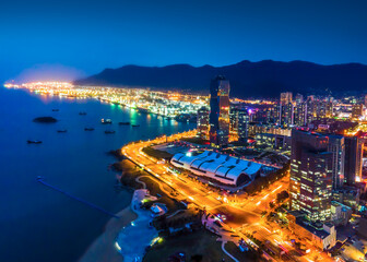 Fototapeta premium Aerial photography of Lianyungang city night view