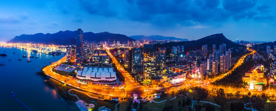 Aerial photography of Lianyungang city night view