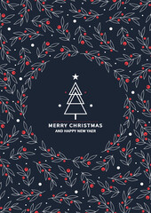 Merry Christmas card. Christmas tree vector. Christmas tree symbol.