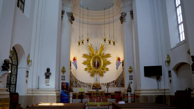 Main nave of Jesuit Church - Gracious Mother of God Church on the Old Town of Warsaw, Poland, 4k