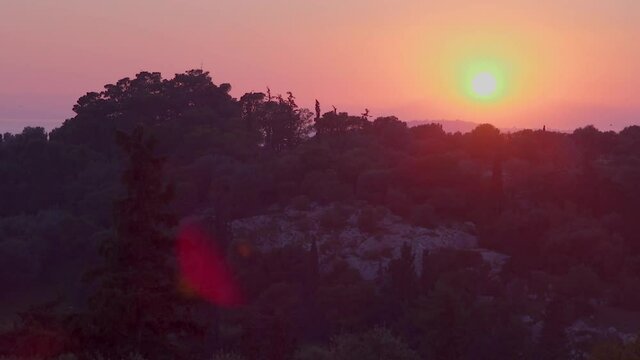 Beautiful sunset over Athens, Greece.