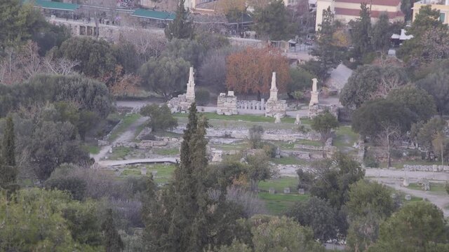 Ancient ruins near the Acropolis in Athens, Greece.