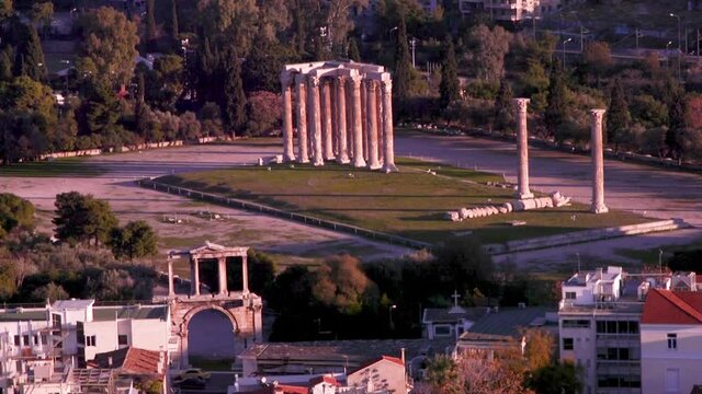 Sunset over the ruins of ancient Athens, Greece.