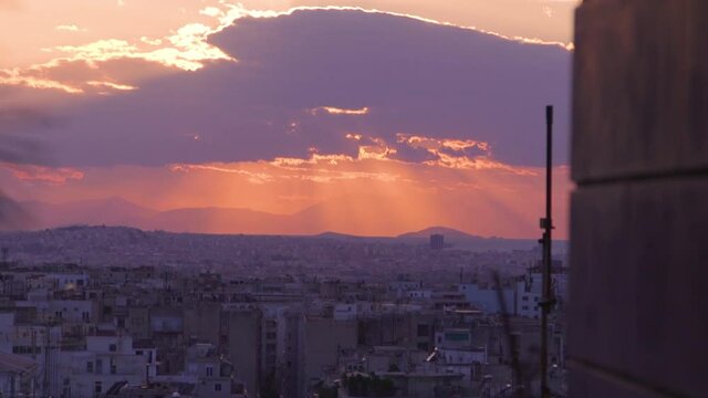 Wideshot of Athens, Greece, during sunset.