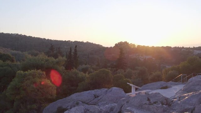 Sun set over the mountains of Athens, Greece.