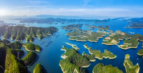 Fototapeta na wymiar Aerial photography of the natural scenery of Hangzhou Qiandao Lake