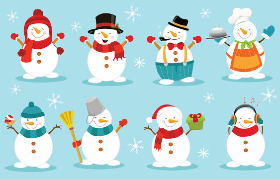 Cute Collection of Snowmen With Different Hats 