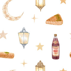 Lantern. Watercolor Ramadan clipart.