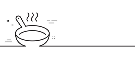 Frying pan line icon. Cooking sign. Food preparation symbol. Minimal line illustration background. Frying pan line icon pattern banner. White web template concept. Vector