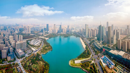 Aerial photography of Hefei city architecture landscape skyline