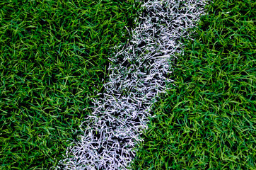 White line mark painted on green turf background