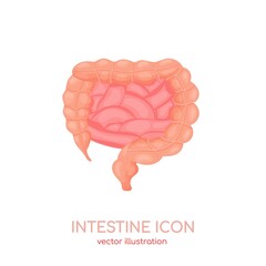 Human intestine icon. Healthy tract of digestive system, gut, bowel canal. Vector illustration for medical website, apps