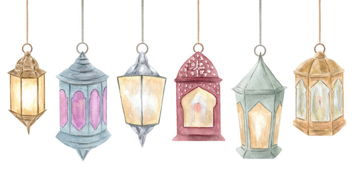 Lantern. Watercolor Ramadan clipart.