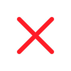 Wrong red icon. No sign. Cross symbol. X rejected button. Vector isolated on white