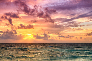Beautiful sunset on the ocean. Nature, beach, ocean, sky.